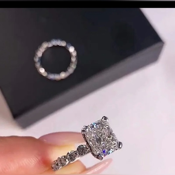 2 Ct Radiant Forever Moissanite Bridal Set in 925 Sterling Silver.  Size 7 - Picture 3 of 5